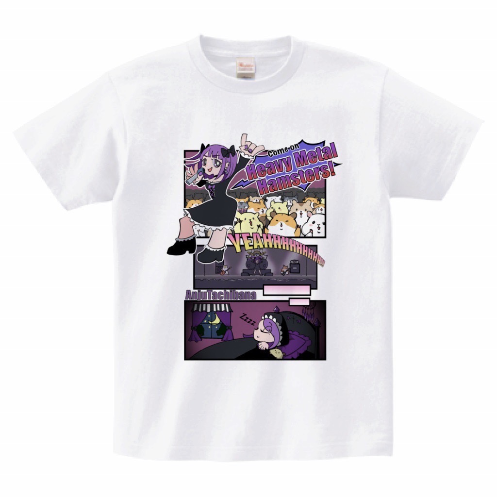 橘アンジュ描き下ろし Heavy Metal Hamsters Tシャツ（White